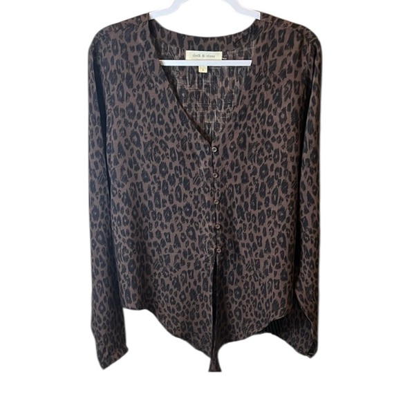 Cloth & Stone Tops - Cloth & Stone Brown Leopard V Neckline Tie Front Blouse